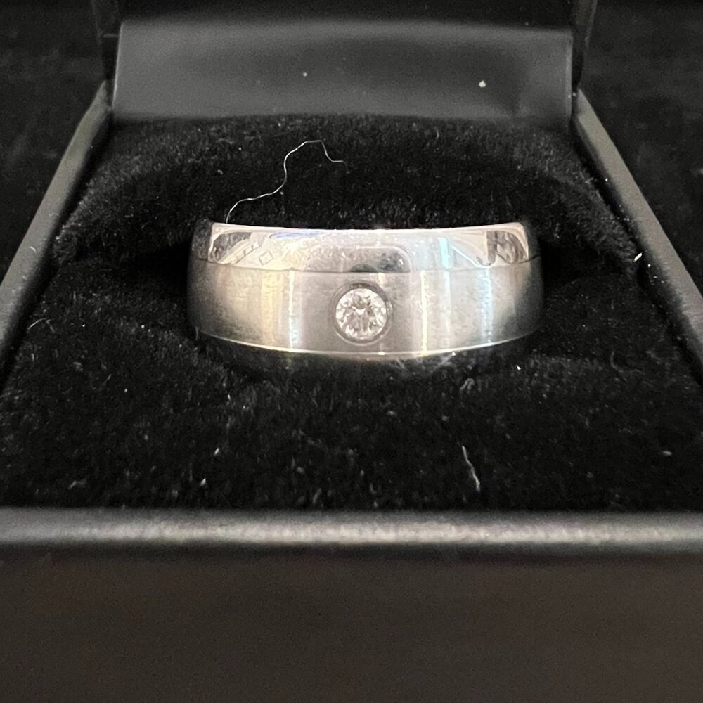 TRITON 8mm Tungsten .07ct Genuine DIAMOND Satin Center Beveled Edge Band Ring - Picture 2 of 4